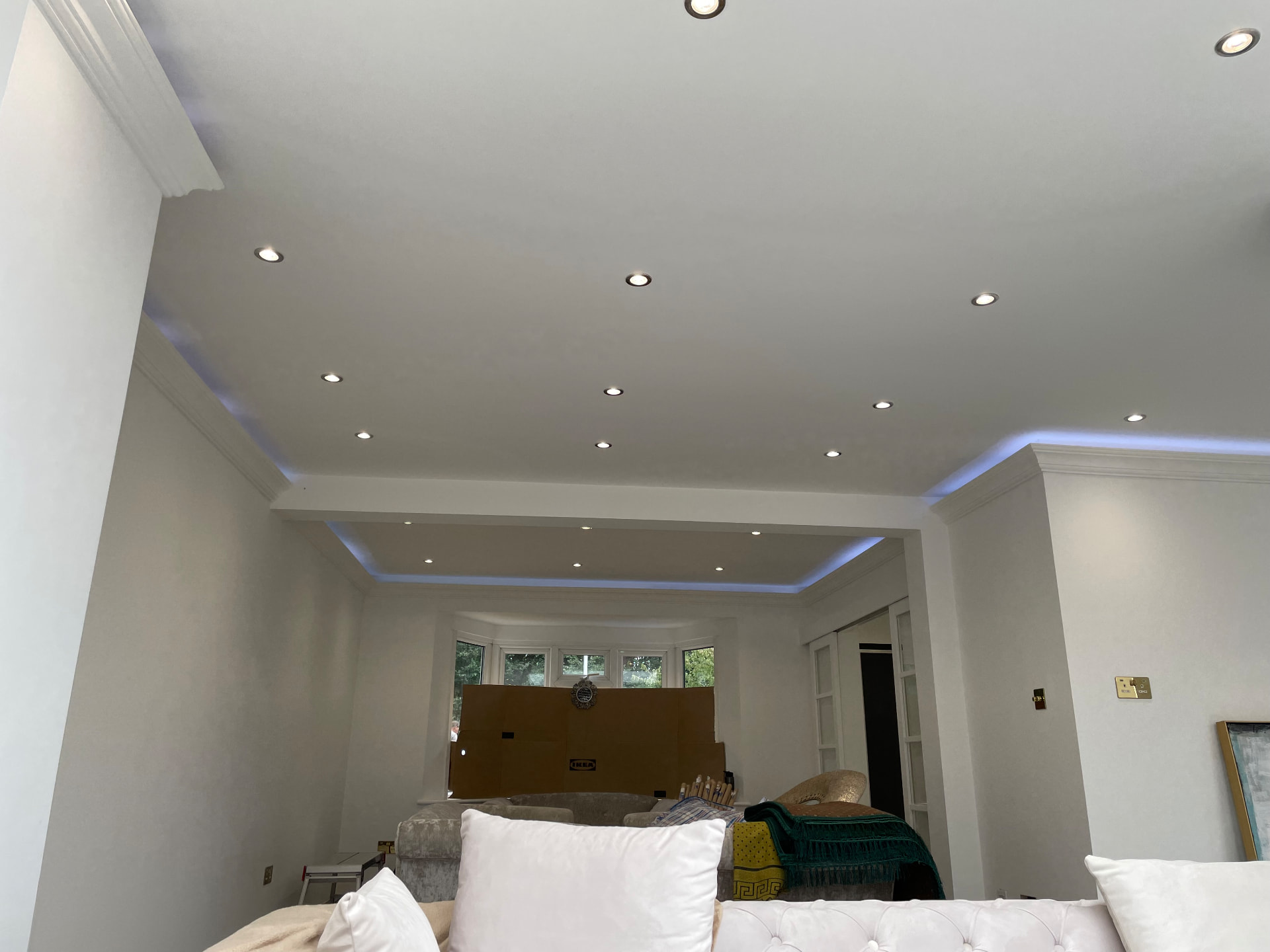 Completed recessed and ambient lighting installation